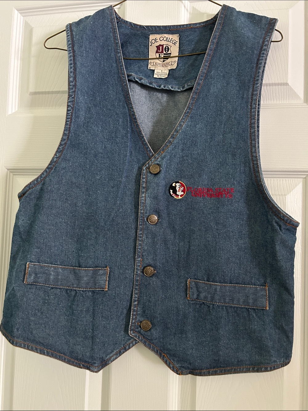Blue Denim Vest with Embroidered Logo